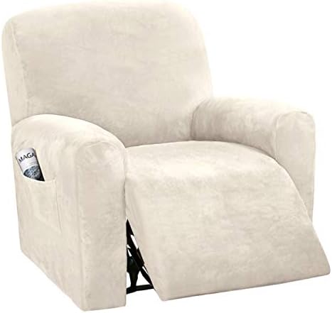 HVERSAILTEX Velvet Stretch Recliner Slipcovers 4-Piece Set Ivory