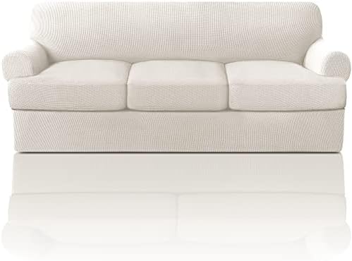 PrinceDeco T Cushion Sofa Slipcover 4 Piece Ivory 1