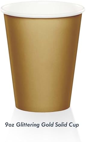 HOME HOOPLA Solid Glittering Gold Disposable Beverage Cups 24 Count