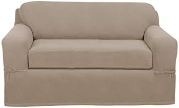Zenna Home Pixel Ultra Soft Stretch Loveseat Slipcover Sand 1