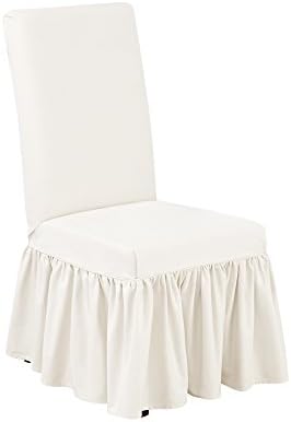 SureFit Essential Twill Ruffled Dining Chair Slipcover White
