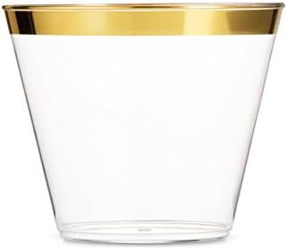 Munfix 100 Clear Plastic Cups with Gold Rim 1