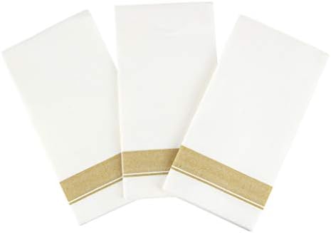 Rectangle Cloth-Like White Napkins with Gold Border 50 Pack 1