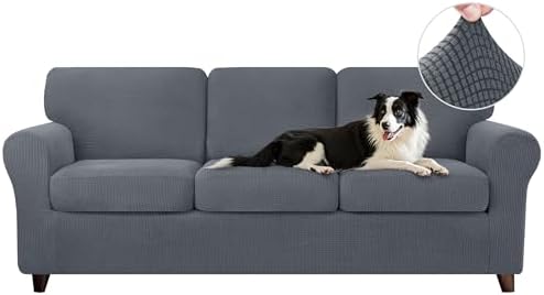 CHUN YI 7 Piece Sofa Covers for 3 Cushion Couch Large Grey