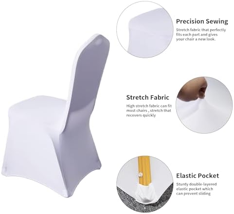 100 Pcs White Washable Removable Chair Covers for Weddings and Events