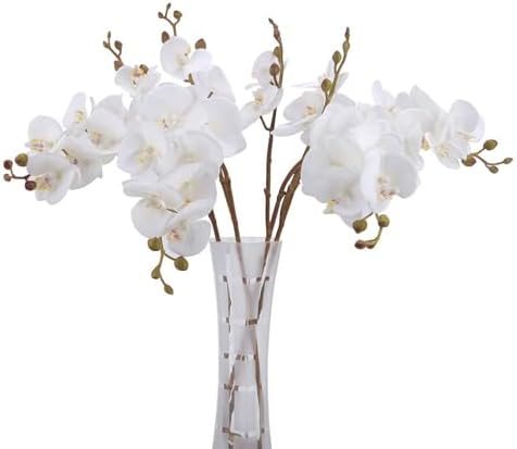 BOMAROLAN Faux Butterfly Orchid 4 Pcs Real Touch Silk Artificial Flowers White