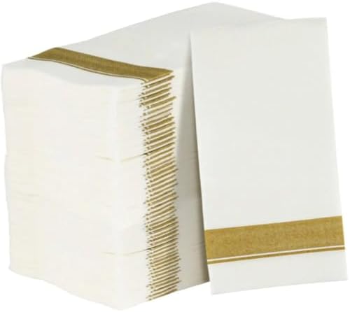 Rectangle Cloth-Like White Napkins with Gold Border 50 Pack 1