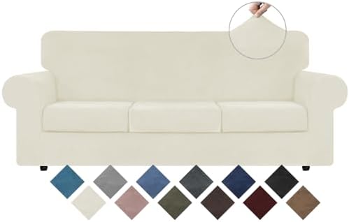 WEERRW 4 Piece Velvet Sofa Covers for 3 Cushion Couch