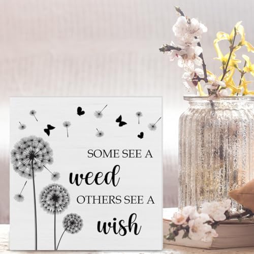 Spring Dandelion Decor Wooden Block Sign 5x5 Inches