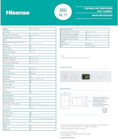 Hisense 7000 BTU Portable AC with Wi-Fi and 3 Modes