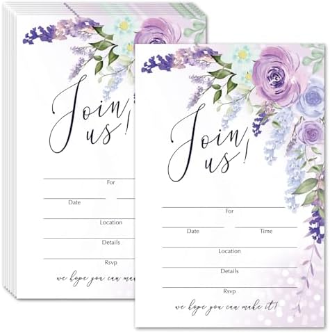 25 Purple Floral Invitation Cards with Envelopes 1