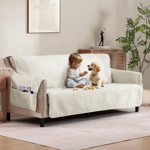 Pamhaven Quilted Sofa Slipcovers with Pockets