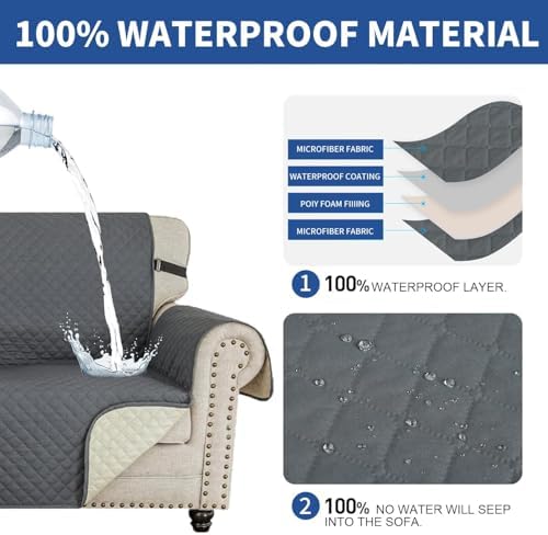 XINEAGE Quilted Sofa Cover Waterproof for 3 Cushion Couch