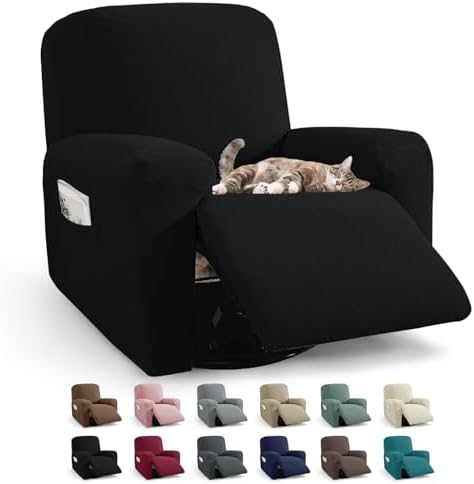 JIVINER 3 Piece Recliner Chair Cover with Pockets and Elastic Bottom