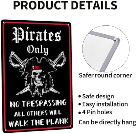 Pirate Wall Decor Metal Sign 12x8 Inches