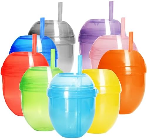 Youngever 9 Piece 7 Ounce Plastic Kids Cups with Straws