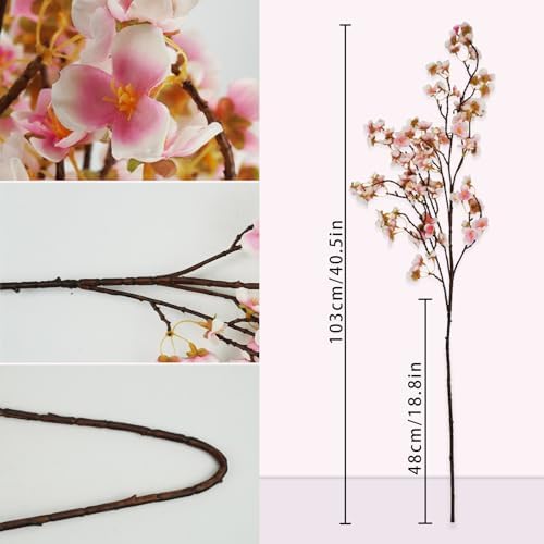 Uieke Silk Cherry Blossom Branches Set of 8 Pink Long Stems