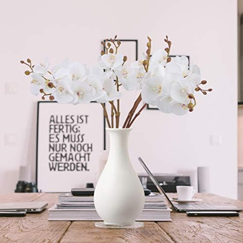 BOMAROLAN Faux Butterfly Orchid 4 Pcs Real Touch Silk Artificial Flowers White