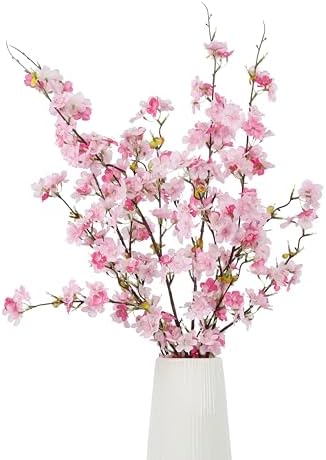 BUZFOWU Artificial Silk Cherry Blossom Flowers 42 4pcs Pink