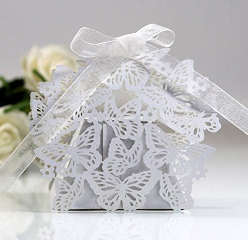 Flonding 50pcs White Laser Cut Butterfly Favor Boxes for Parties