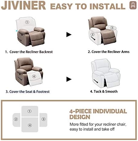 JIVINER 4-Piece Recliner Chair Covers Stretch Jacquard Slipcovers for Living Room