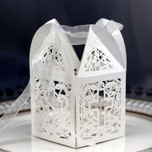 50 Pack Cross Favor Boxes with Ribbons Grey