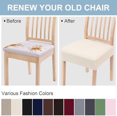 Smiry Stretch Jacquard Seat Covers for Dining Chairs Set of 4 Beige