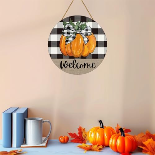 Yunkkin Fall Door Decor Pumpkin Welcome Sign