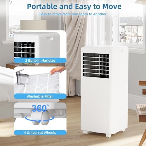 8000 BTU Portable AC Unit with Cooling Dehumidifier Fan and Sleep Mode