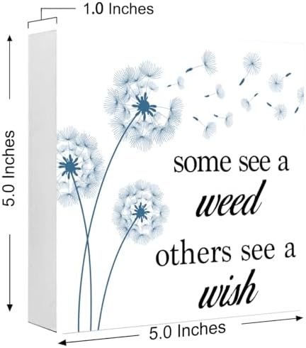 White and Blue Dandelion Quote Wooden Desk Sign