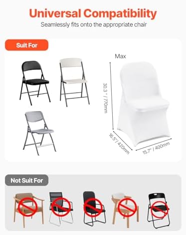 VEVOR White Stretch Spandex Chair Covers - 12 PCS Universal for Events