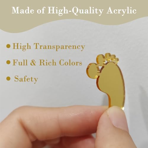 Golden Acrylic Baby Footprint Cake Side Topper with Shiny Mirror Finish 1