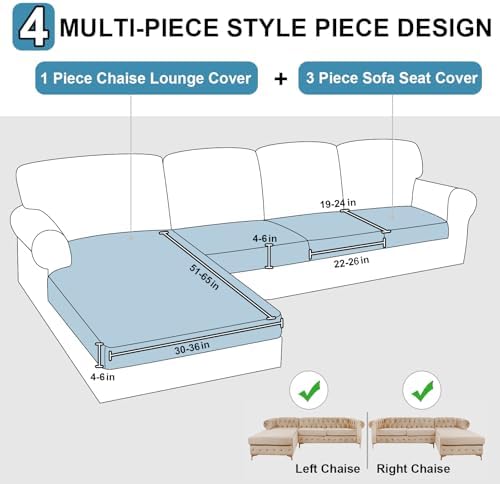 NAISI Waterproof Couch Cushion Covers for 4 Pieces L Shape Sectional Sofa