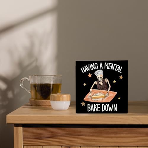 Funny Kitchen Baking Wooden Box Sign Decor 5x5 Inches