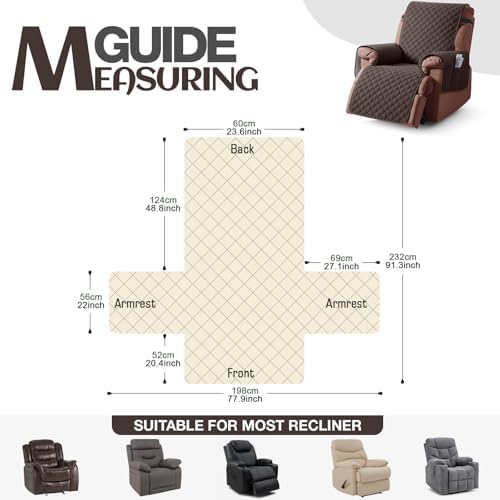 KinCam Waterproof Recliner Chair Cover 236 Chocolate