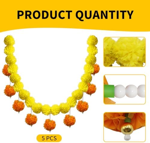 5 Pcs Marigold Garland with Pearls Decor