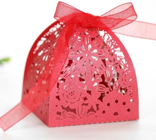 50 Pack Wedding Favor Boxes with Ribbons Beige