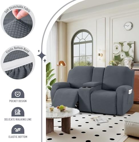 TAOCOCO Loveseat Recliner Cover with Console Grey
