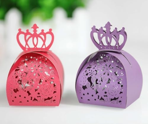 50PCS Laser Cut Flowers Gift Boxes with Crown Beige 1