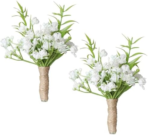 2PCS Artificial Babys Breath Boutonniere with Pin for Wedding Men