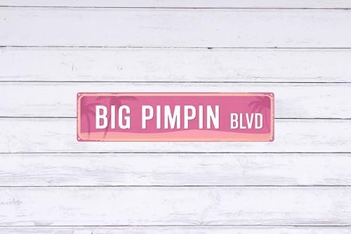 Big Pimpin Blvd Funny Rustic Pink Wall Metal Sign 4x16 In