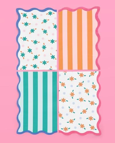 XO Fetti Italian Summer Wavy Floral Stripe Napkins 24 Pack