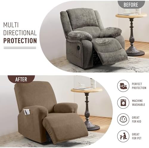 KinCam Recliner Covers for 1 Seater Light Coffee Stripe Jacquard