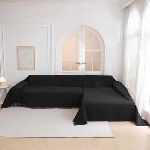 MYSKY HOME Black Chenille Sofa Slipcover for 2 Cushion L Shape Sectional