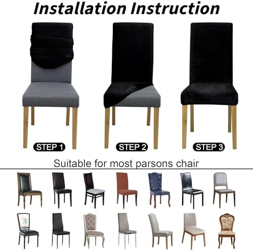 Velvet Dining Chair Covers Set of 4 Black