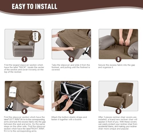 KinCam Recliner Covers for 1 Seater Light Coffee Stripe Jacquard