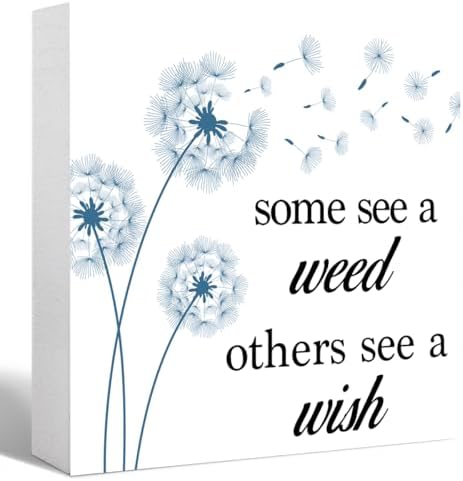 White and Blue Dandelion Quote Wooden Desk Sign