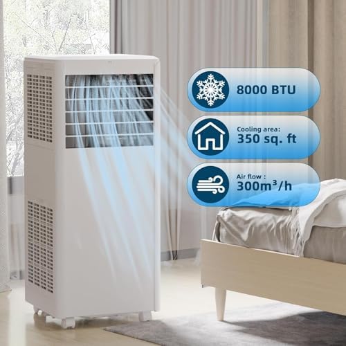 8000 BTU Portable AC Unit with Cooling Dehumidifier Fan and Sleep Mode