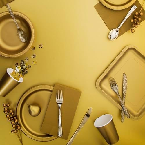 HOME HOOPLA Solid Glittering Gold Disposable Beverage Cups 24 Count