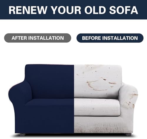 Stretch Loveseat Sofa Slipcovers with Elastic Bottom - Navy